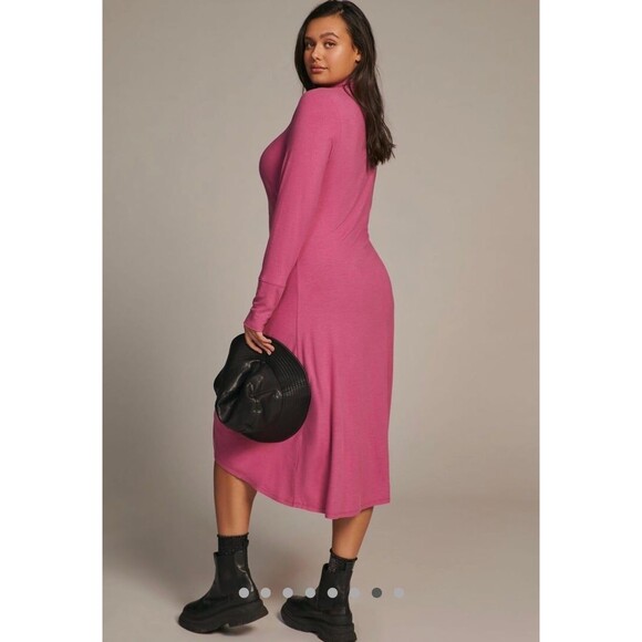 Anthropologie Mock Neck Long-Sleeved Ruched Pink Maxi Dress 3X - Picture 8 of 8